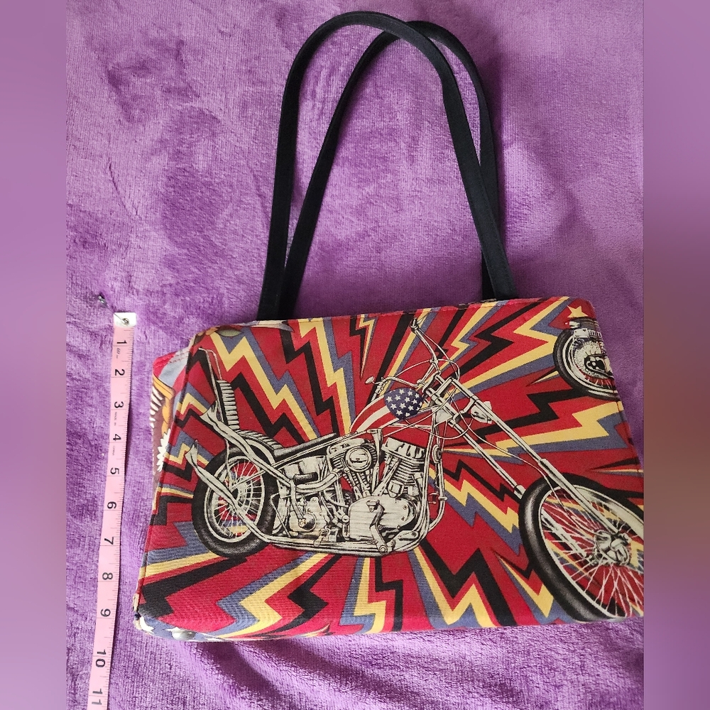 Stylish Motorcycle Print Tote Bag - Red and Black